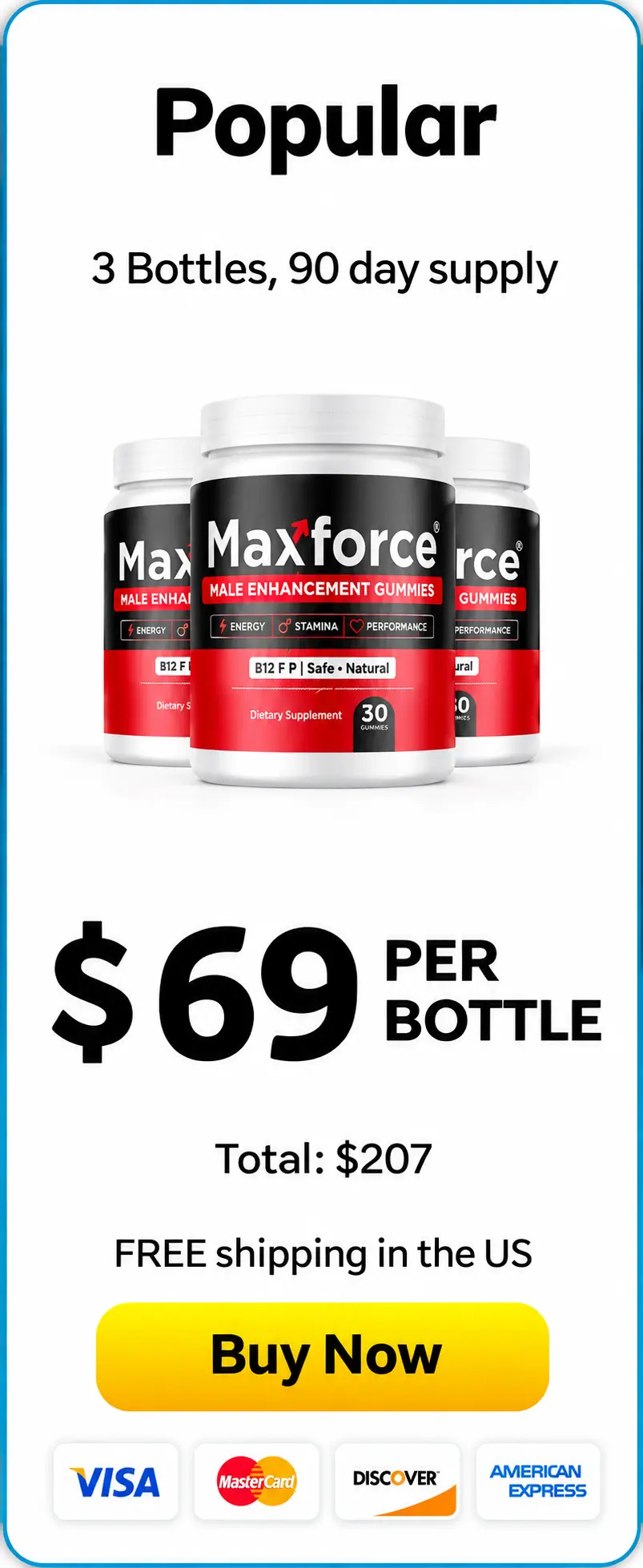 Max Force 3-bottle most popular pack — 90-day supply with free shipping US