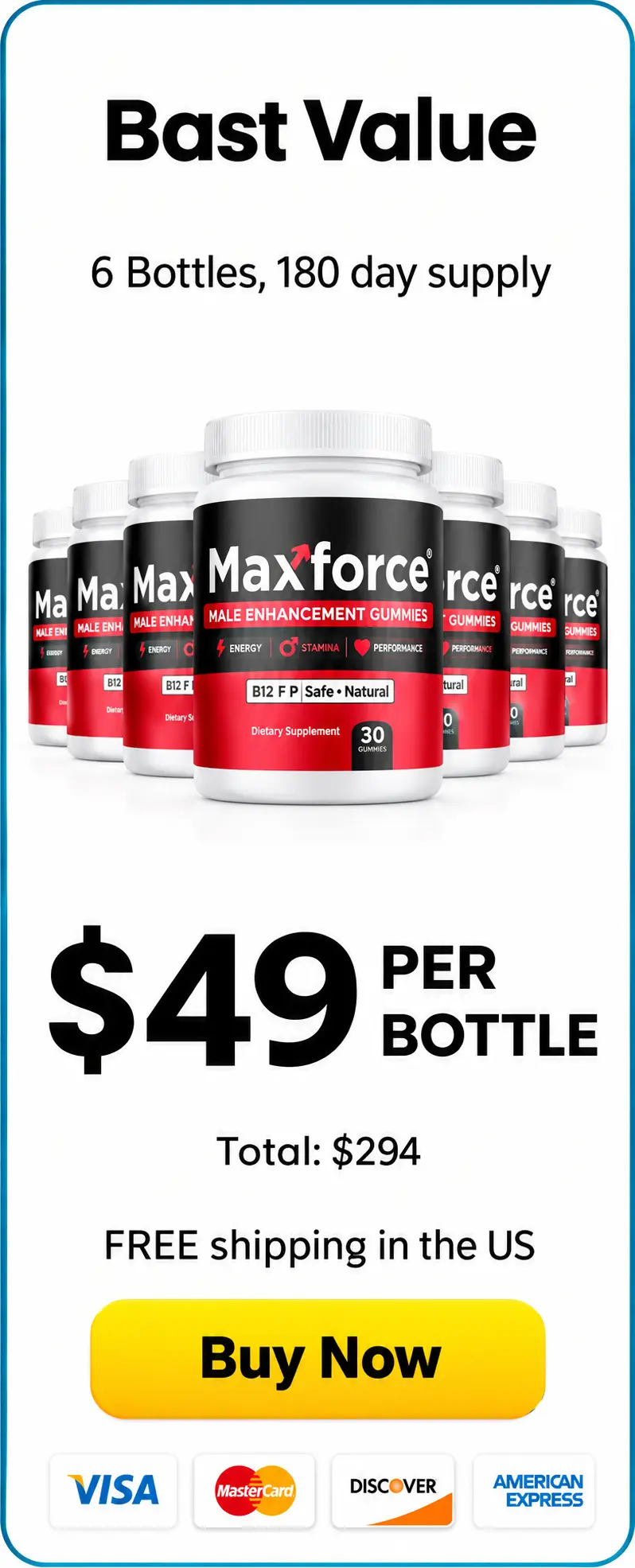 Max Force 6-bottle best value pack — 180-day supply with free shipping US and biggest savings